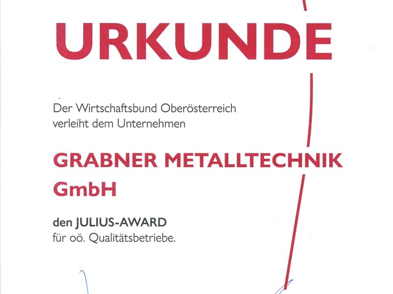Grabner Metalltechnik Julius Award
